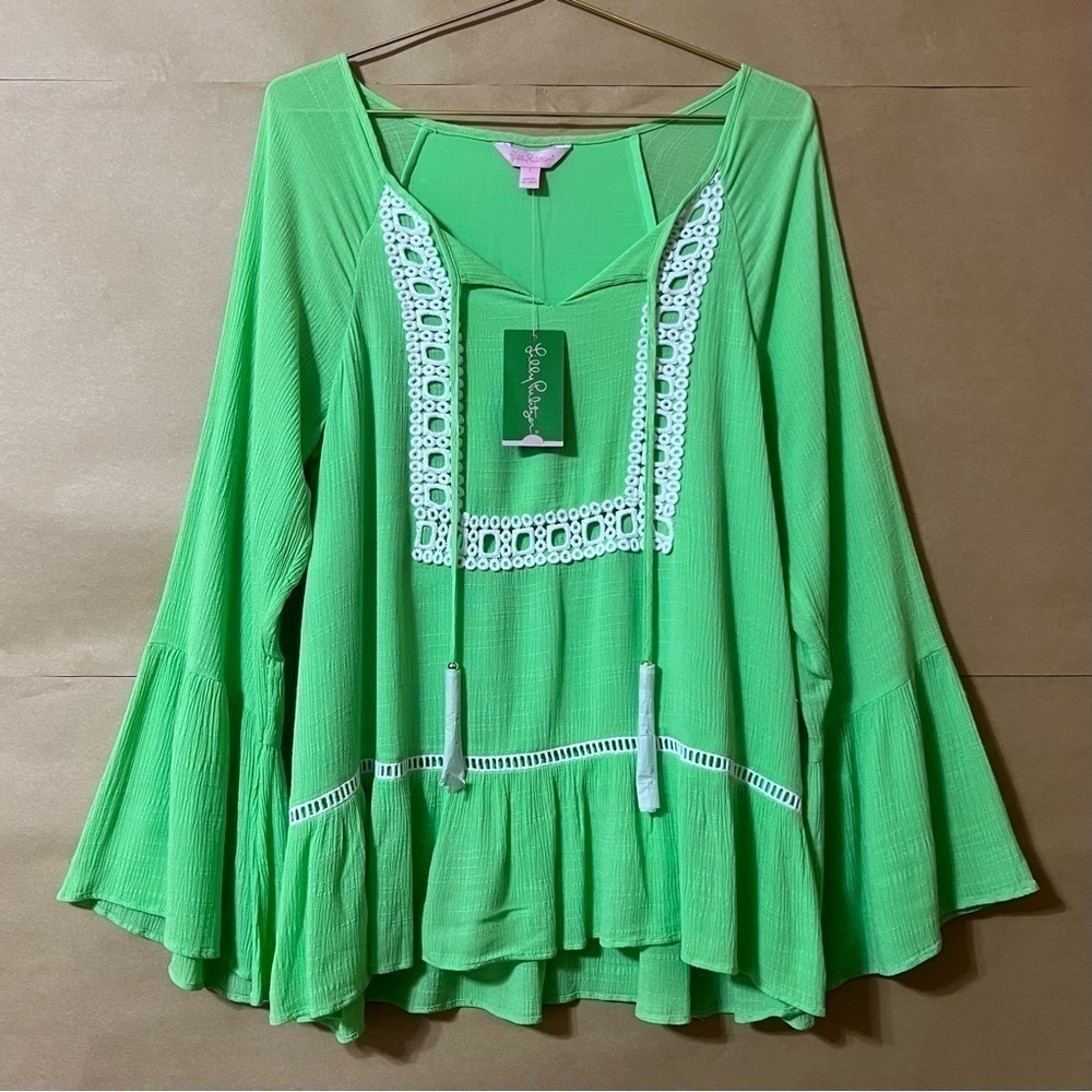 Lilly Pulitzer | NWT Amisa Top Mermaid Green Popover Bell Sleeve Blouse Size S
